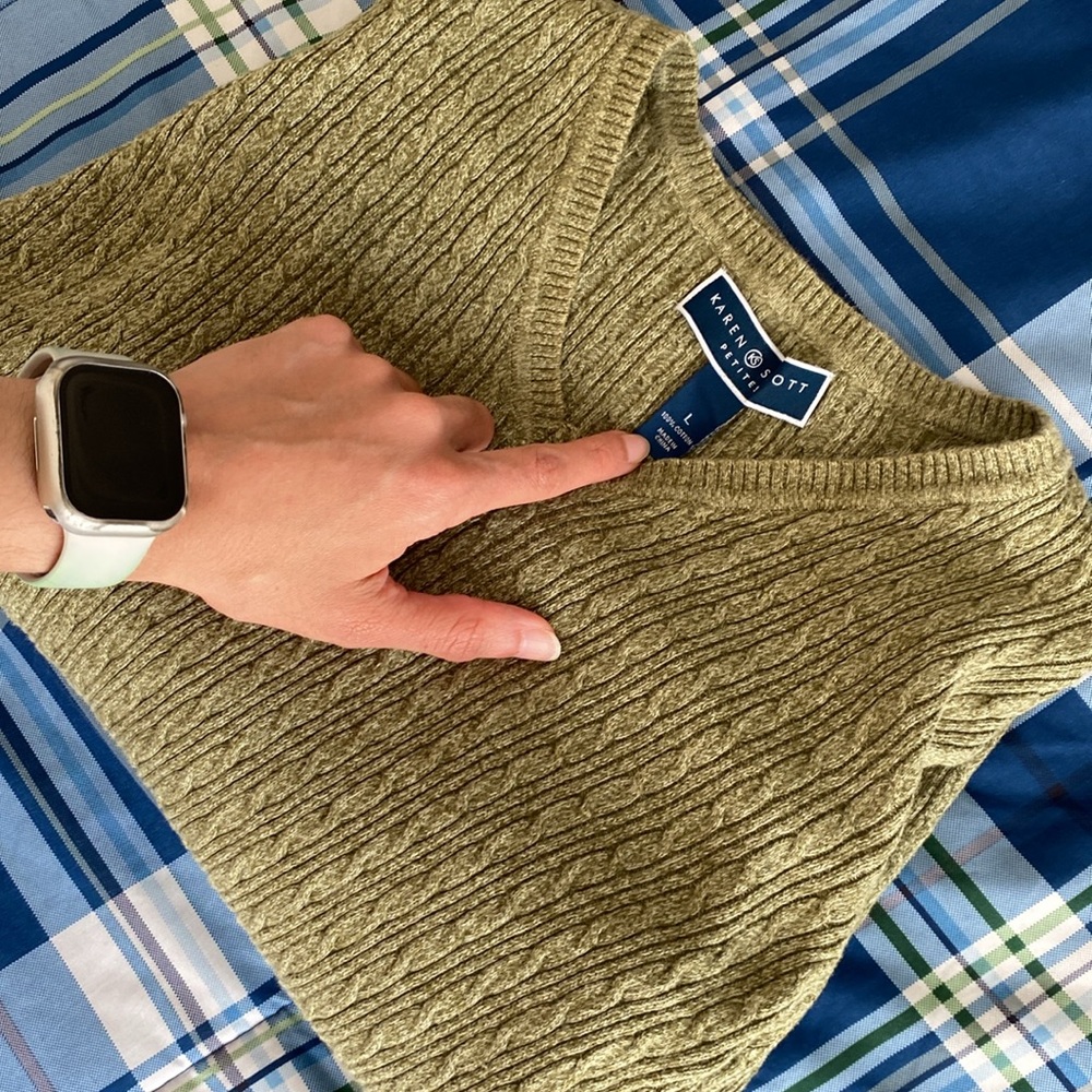 Karen Scott petite warm olive knit v-neck sweater - Picture 17 of 17